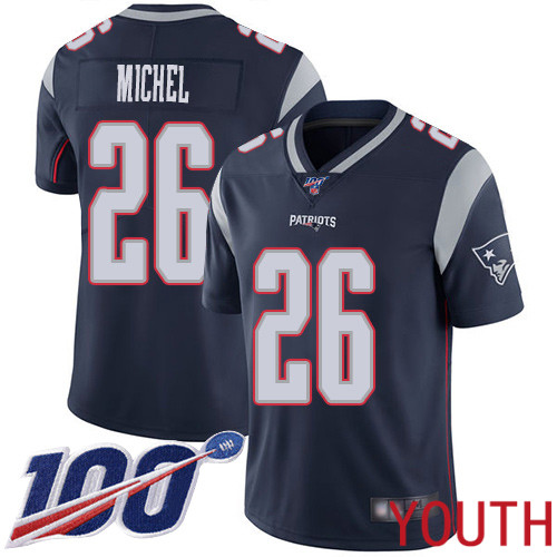 New England Patriots Football #26 Vapor Untouchable 100th Season Limited Navy Blue Youth Sony Michel Home NFL Jersey->women nfl jersey->Women Jersey